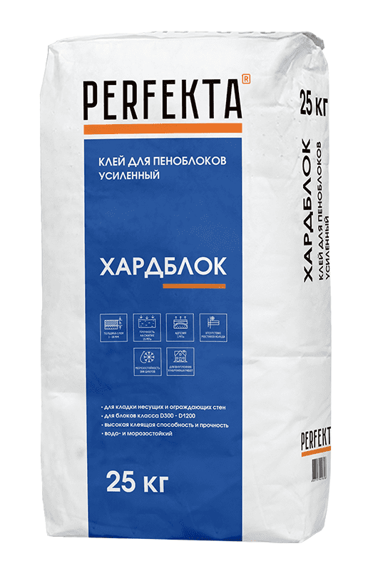 Клей для пеноблоков усиленный PERFEKTA Хардблок, 25 кг